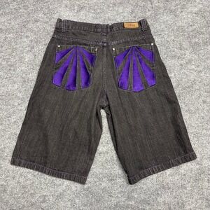 Ubug Short Pants Mens 36x15 Black Denim Purple Embroidered Baggy Skater Y2K Rave